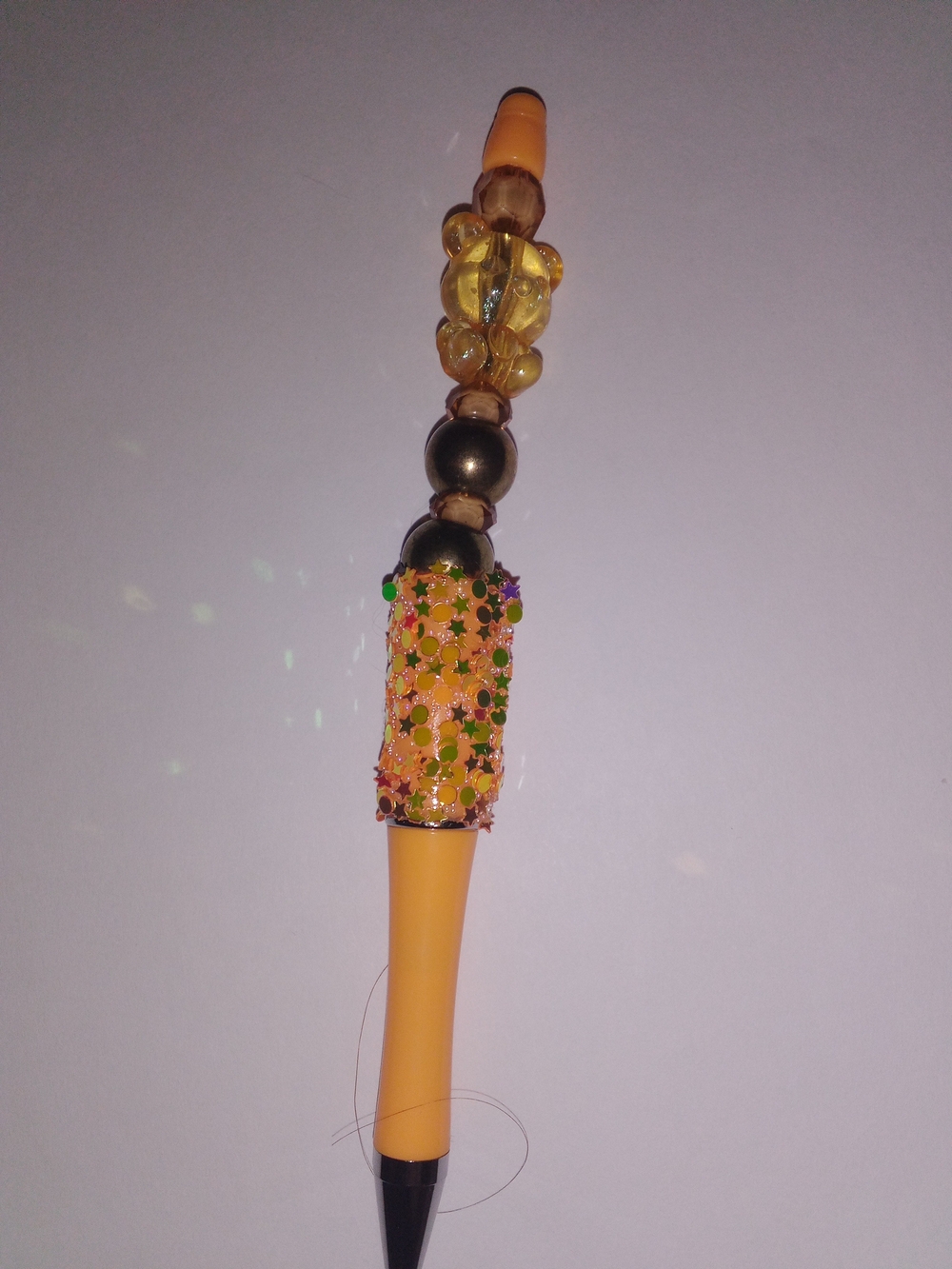 Yellow Orange Beaded Decorative Bead Pen in Yellow Orange and Gold
